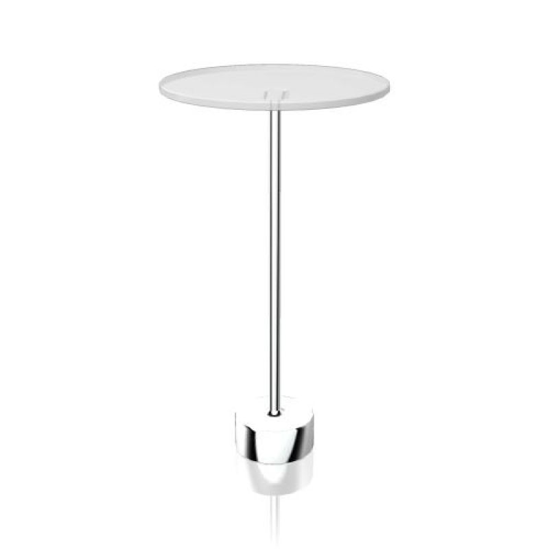 Bild von Tablo Beistelltisch mit runder, weißer Tischplatte und verchromtem Metallfuß. Moderner, kleiner Tisch.